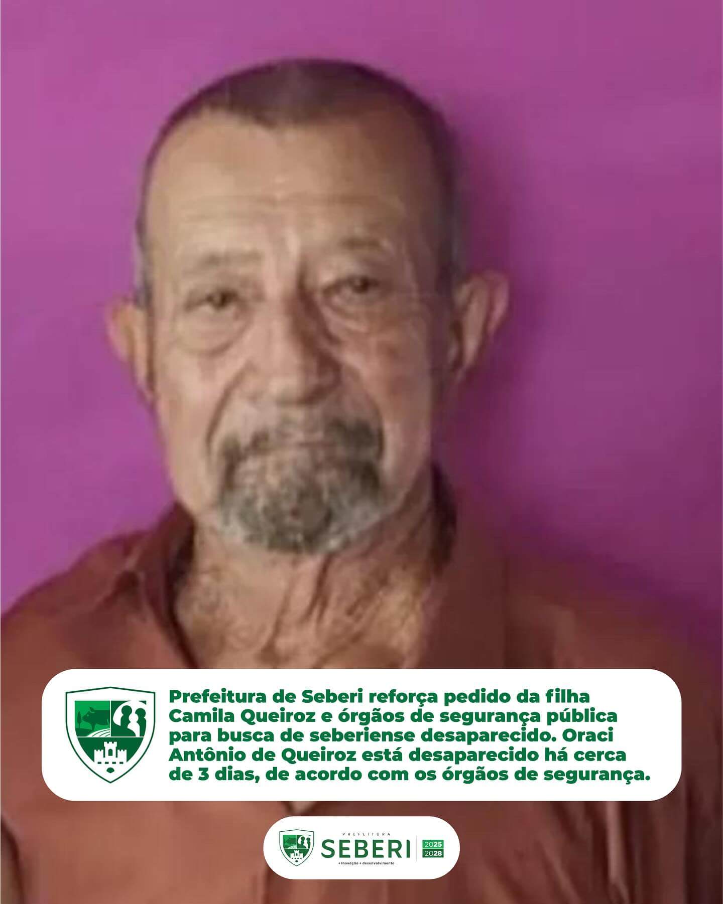 Capa Prefeitura de Seberi reforça pedido de apoio nas buscas por idoso desaparecido