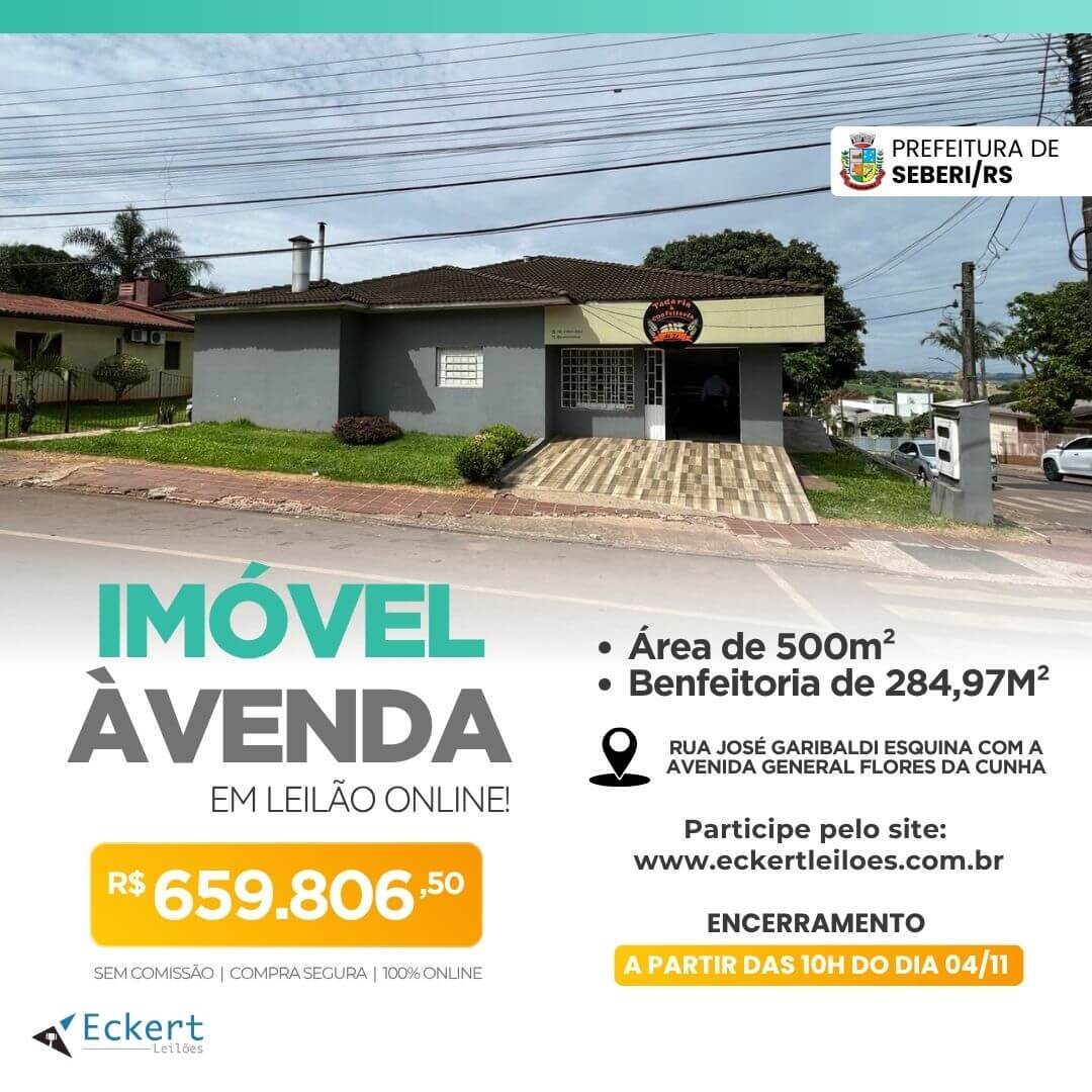 Capa Prefeitura de Seberi realiza leilão de sala comercial em localização privilegiada do Município